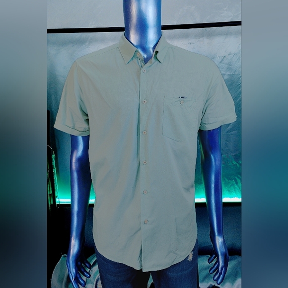 Ted Baker Button Down Shirt Mens Size 4 Large Mint Green Short Sleeve - Picture 1 of 7